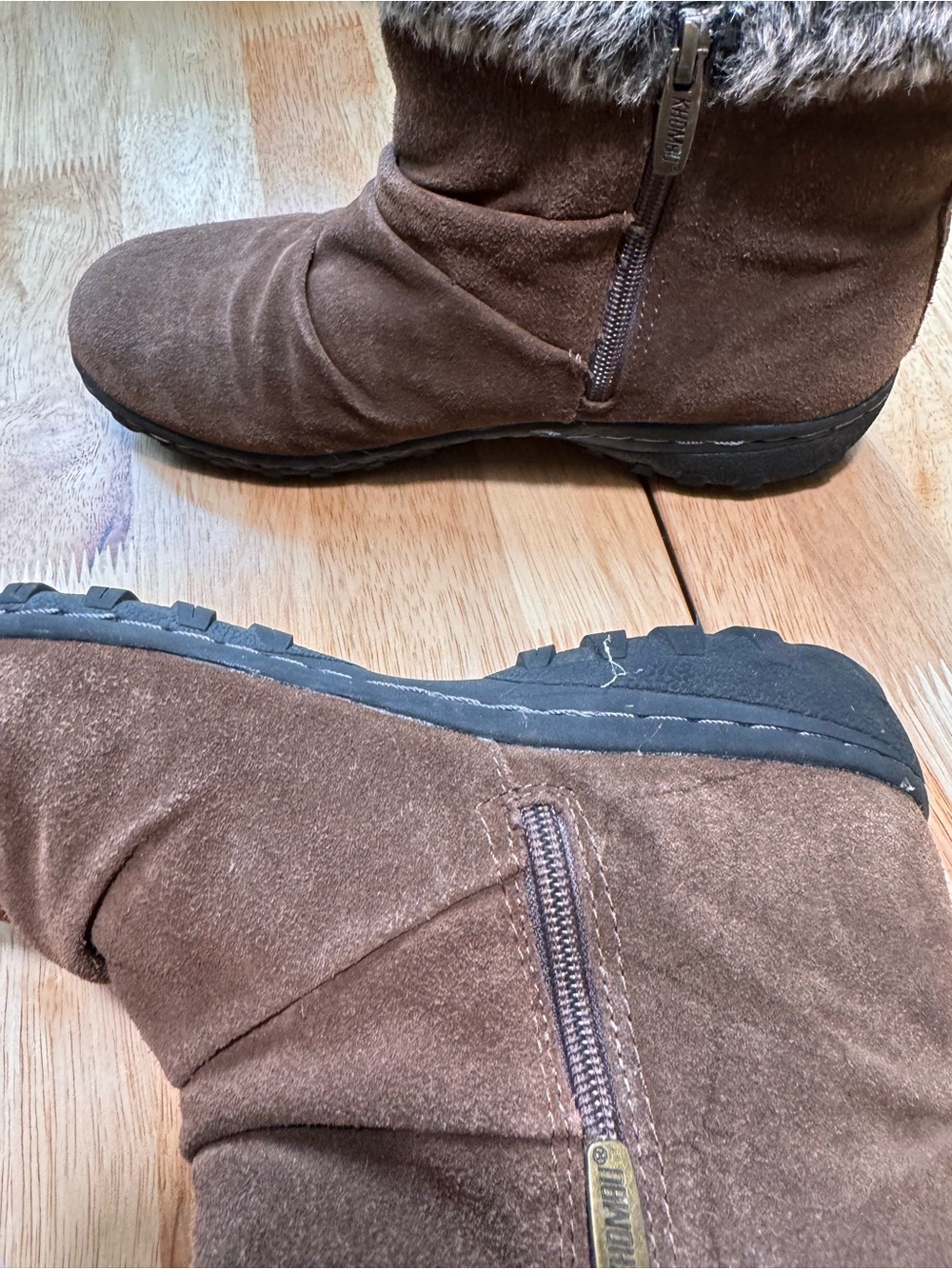 Khombu Brown Suede Faux-Fur Ankle Booties - Picture 4 of 6